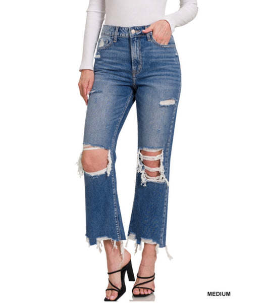 Distressed Straight Cropped denim jeans