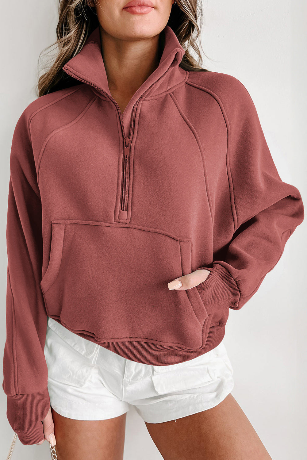 Cropped half zip sweatshirt