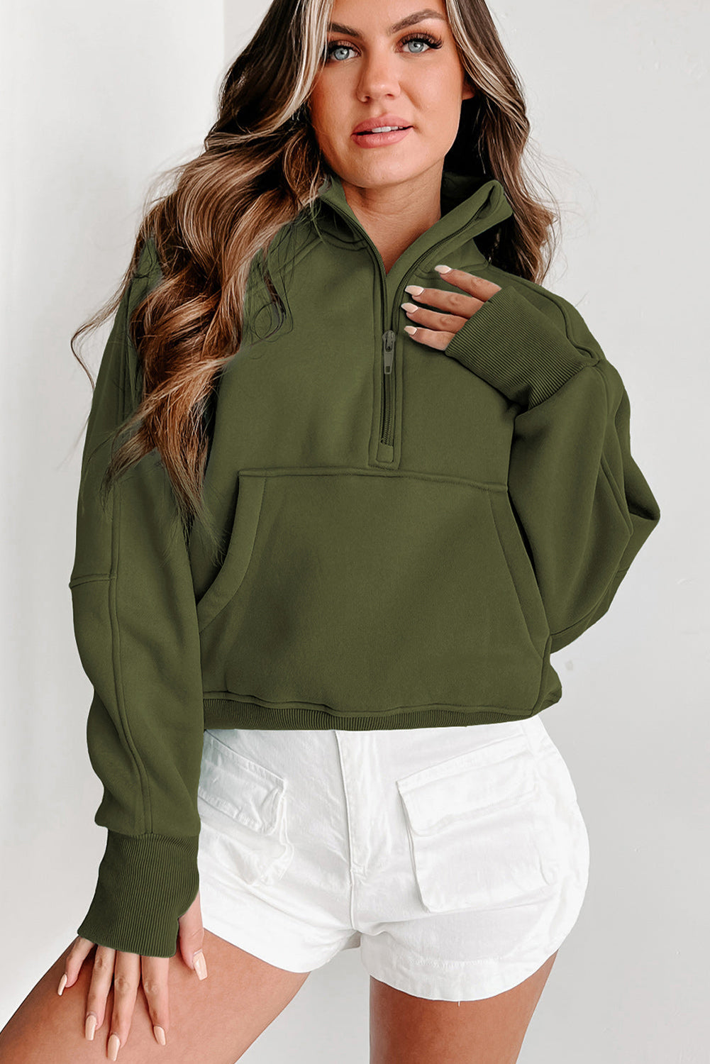 Cropped half zip sweatshirt