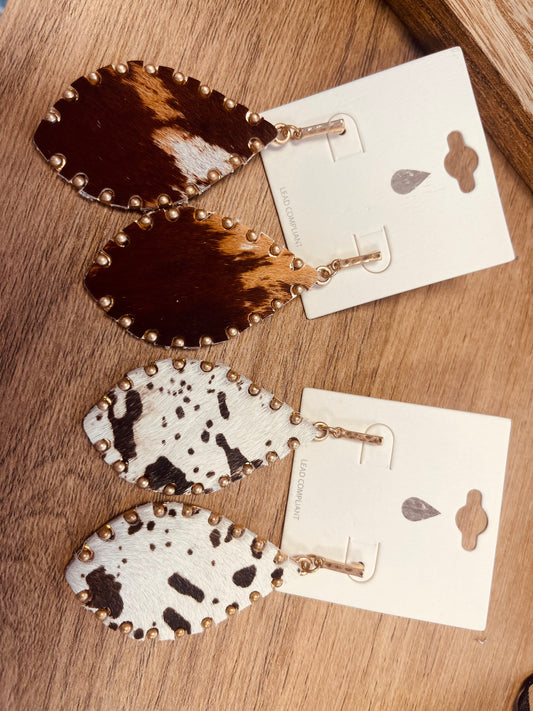 Western cowhide faux fur earrings